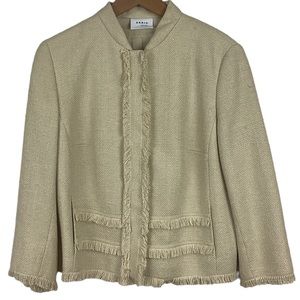 Akris Punto Cream Tweed Cropped Sleeve Fringe Jacket